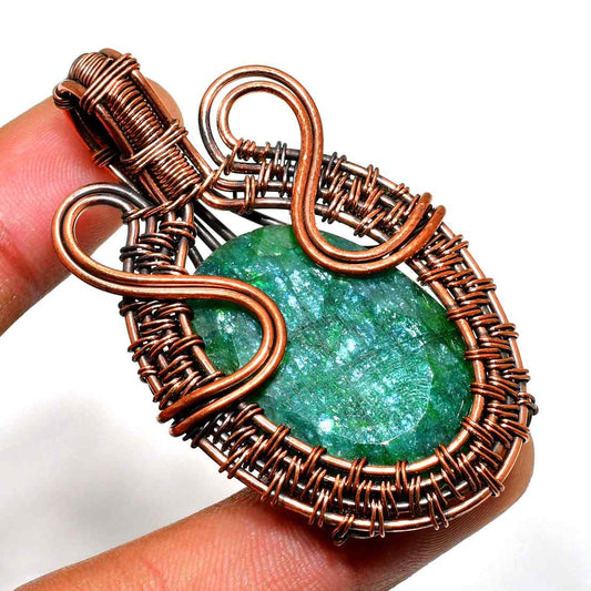 Gaia’s Embrace – Copper-Wrapped Emerald Pendant