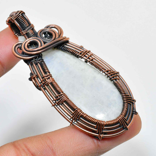 Luna’s Embrace – Oxidized Copper Moonstone Pendant