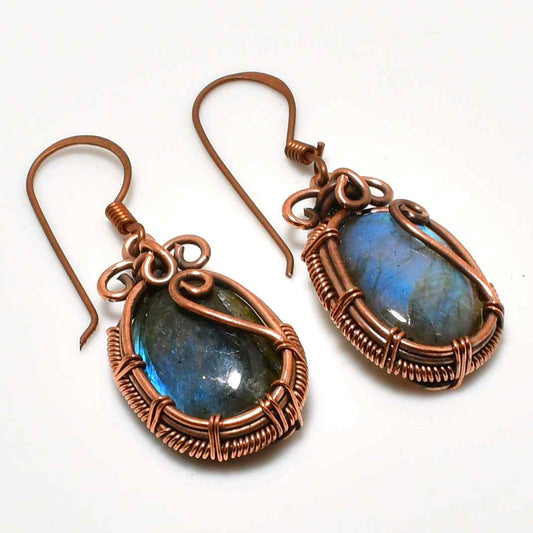 Ember’s Glow – Antique Copper Labradorite Earrings