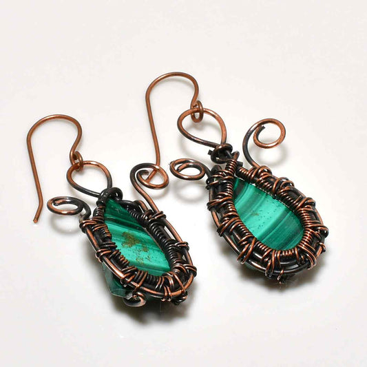Verdant Harmony – Malachite & Copper Earrings