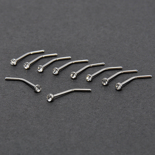 Silver Diamond Titanium Curved Nose Stud