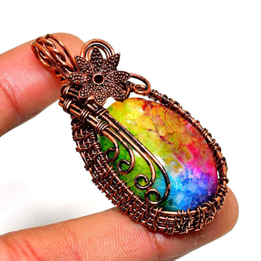 Iris’s Glow – Rainbow Geode Copper Pendant