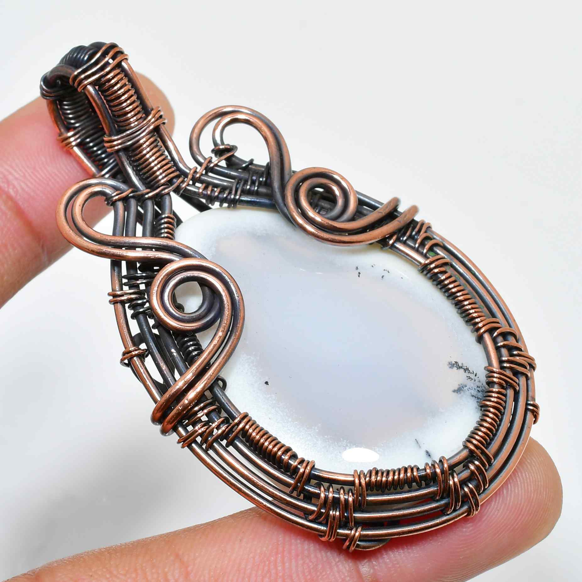 Serenity’s Embrace – White Agate Copper Pendant