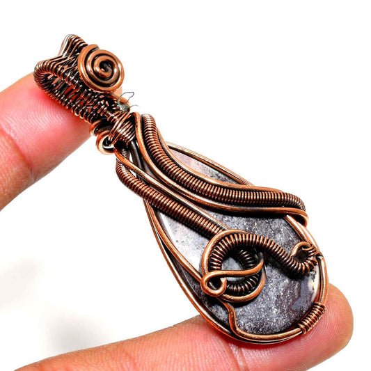 Mystic Tide – Jasper & Copper Wire Pendant