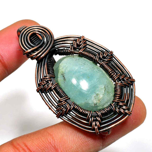 Sea Serenity – Aquamarine & Oxidized Copper Pendant