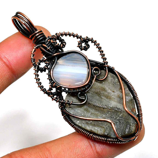 Luna’s Whisper – Blue Lace Agate Copper Pendant
