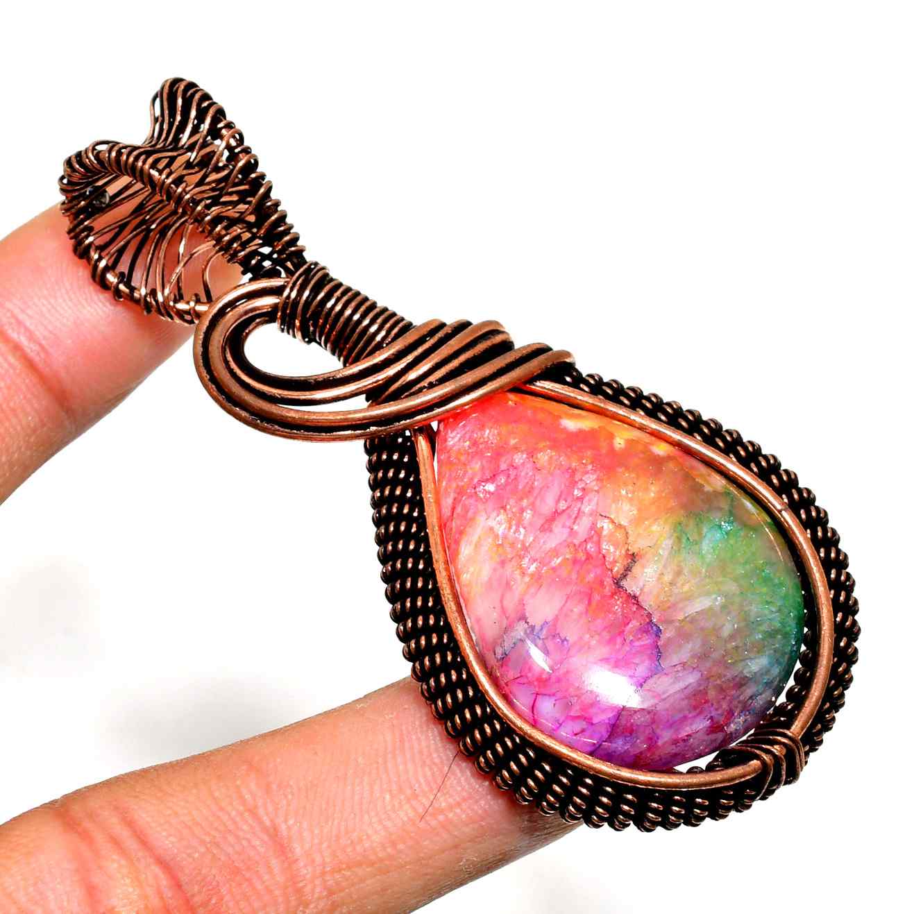Aurora’s Prism – Rainbow Quartz Copper Pendant