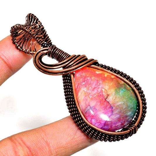Aurora’s Prism – Rainbow Quartz Copper Pendant