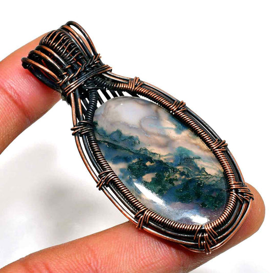 Ocean’s Whisper – Dendritic Agate Copper Pendant