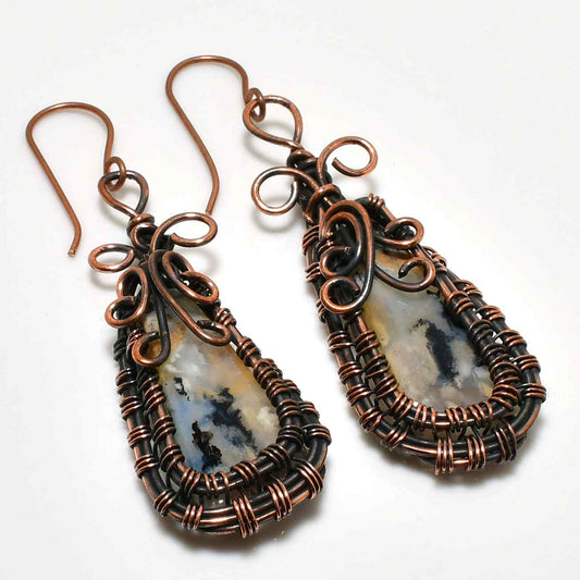 Boho Balance – Agate & Copper Drop Earrings