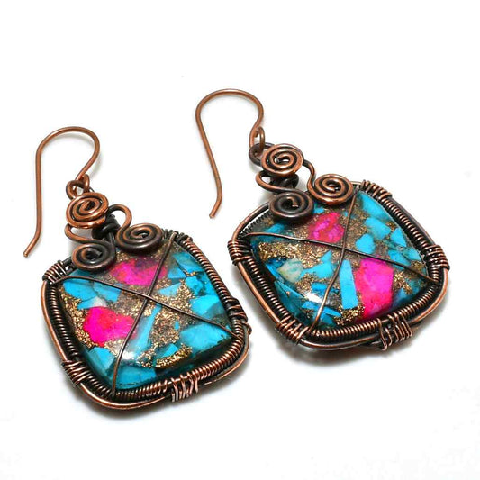 Ember’s Glow – Turquoise & Pink Copper Earrings