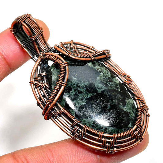 Verdant Veil – Green Stone Copper Pendant
