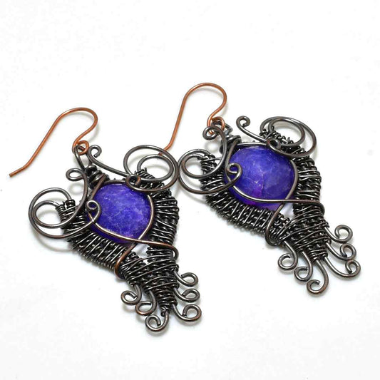 Luna’s Veil – Amethyst Copper Earrings
