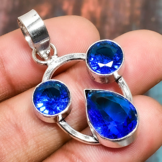 Celestial Triad – Blue Stone Silver Pendant