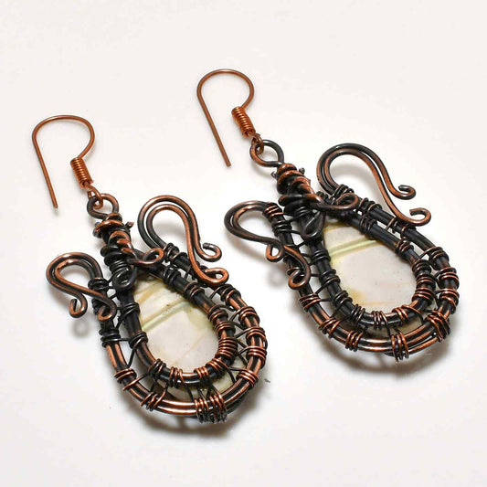 Gaia’s Embrace – Oxidized Copper Stone Earrings