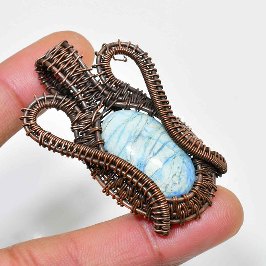 Ocean’s Embrace – Aqua Lace Agate Copper Pendant