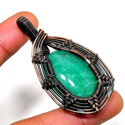 Emerald Embrace – Oxidized Copper Pendant