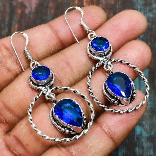 Azure Harmony – Twisted Sterling Silver Blue Gemstone Earrings