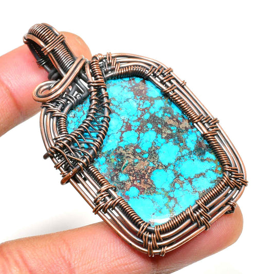 Turquoise Whisper – Hand-Wrapped Antique Copper Pendant