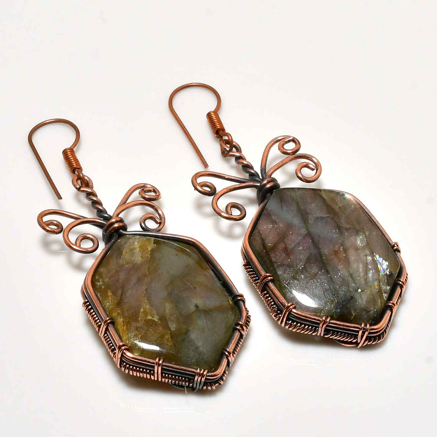 Mystic Aurora – Labradorite & Oxidized Copper Earrings