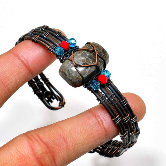 Gaia’s Embrace – Handwoven Copper & Gemstone Bracelet