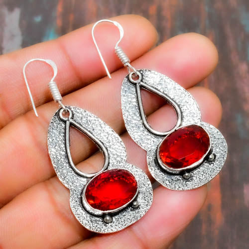 Scarlet Embrace – Silver Gemstone Earrings