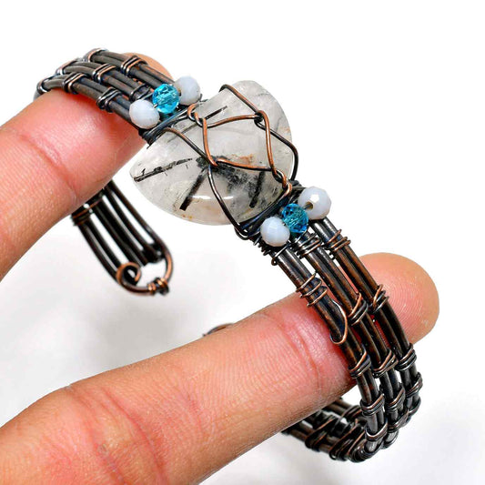 Clarity’s Embrace – Quartz & Oxidized Copper Cuff
