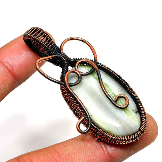 Serenity’s Embrace – Green & White Stone Copper Pendant