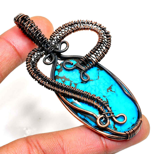 Turquoise Embrace – Oxidized Copper Pendant
