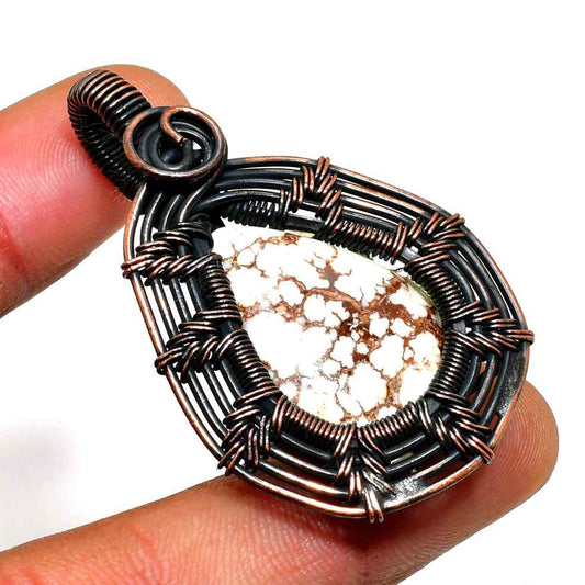 Gaia’s Embrace – Copper Wire-Wrapped Stone Pendant