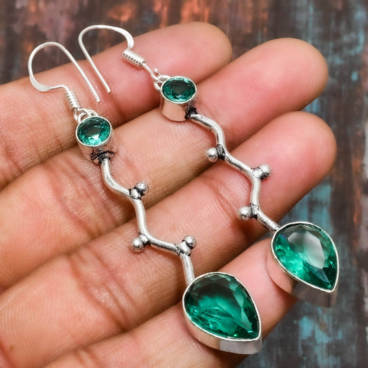 Emerald Harmony – Sterling Silver Dangle Earrings