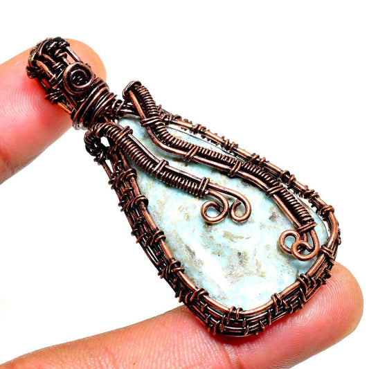 Aquamarine Whisper – Oxidized Copper Pendant