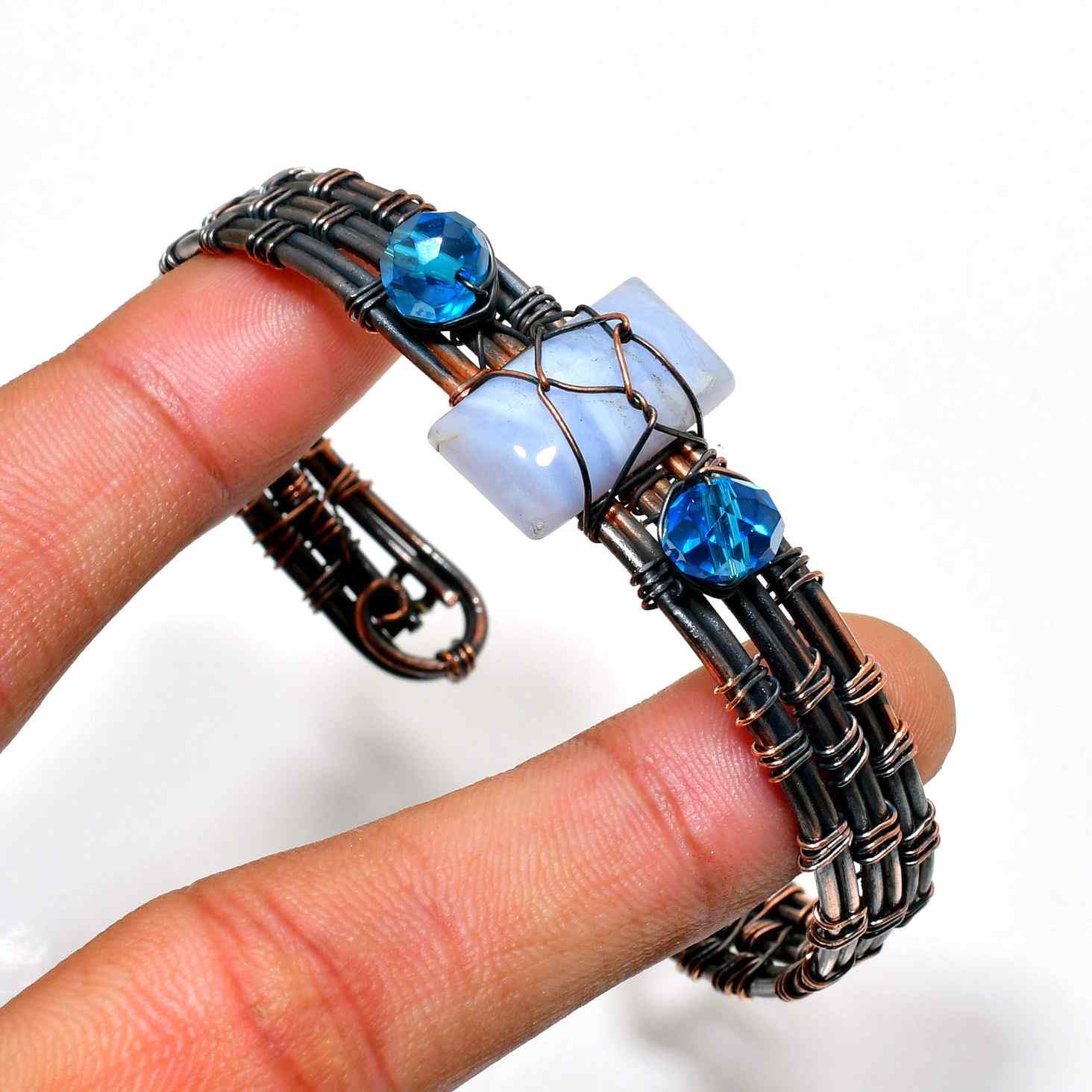 Celestial Harmony – Blue Opal & Copper Wire Bracelet