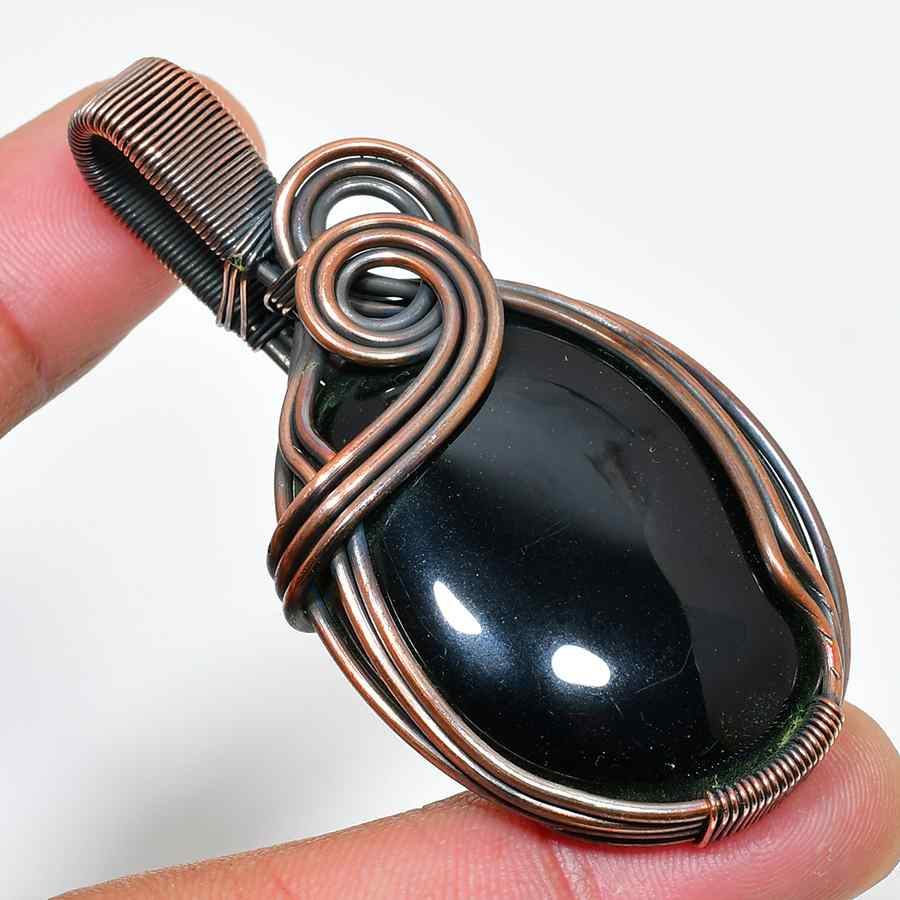 Obsidian Whisper – Oxidized Copper Protection Pendant