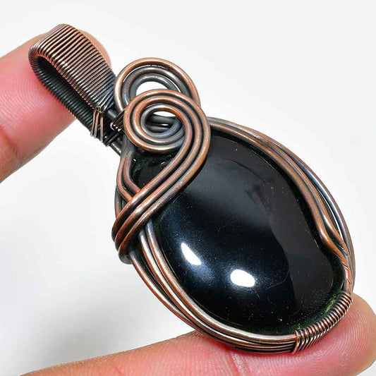 Obsidian Whisper – Oxidized Copper Protection Pendant