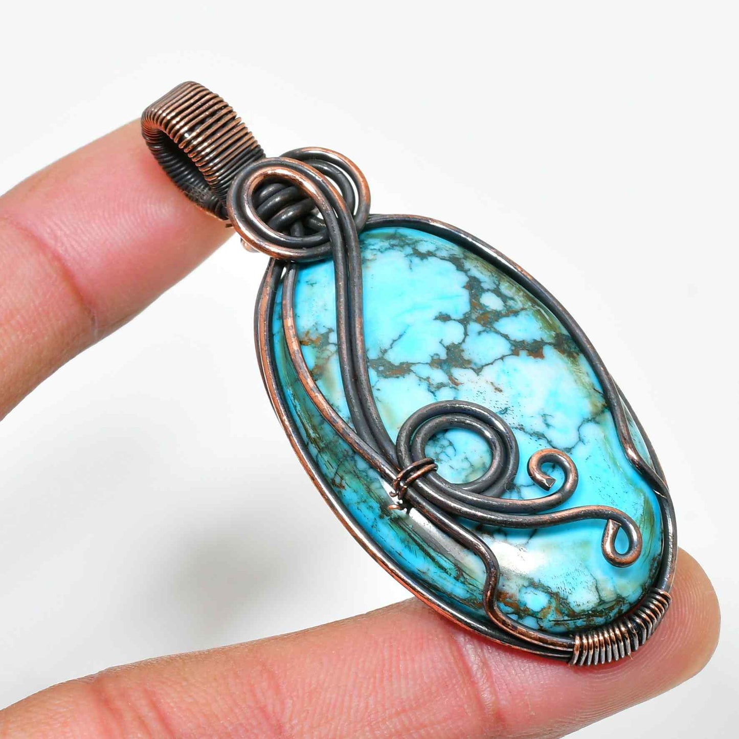 Turquoise Tranquility – Oxidized Copper Pendant