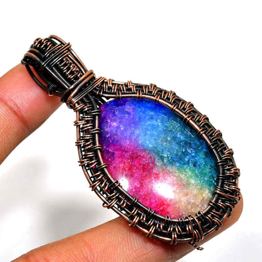 Aurora’s Embrace – Drusy Quartz Copper Pendant