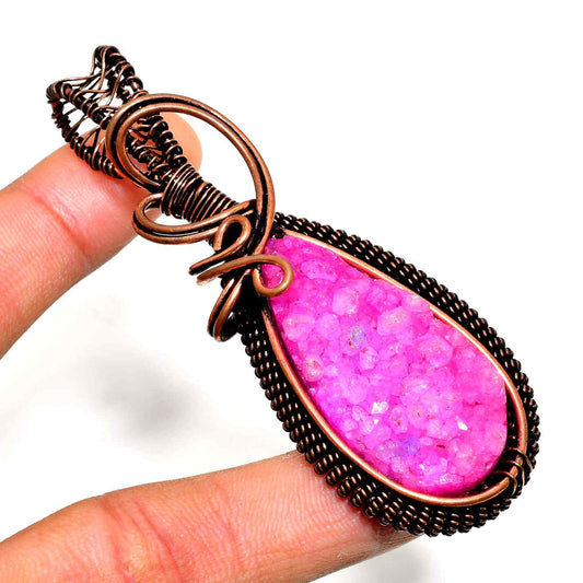 Aurora’s Spark – Pink Druzy Bronze Pendant