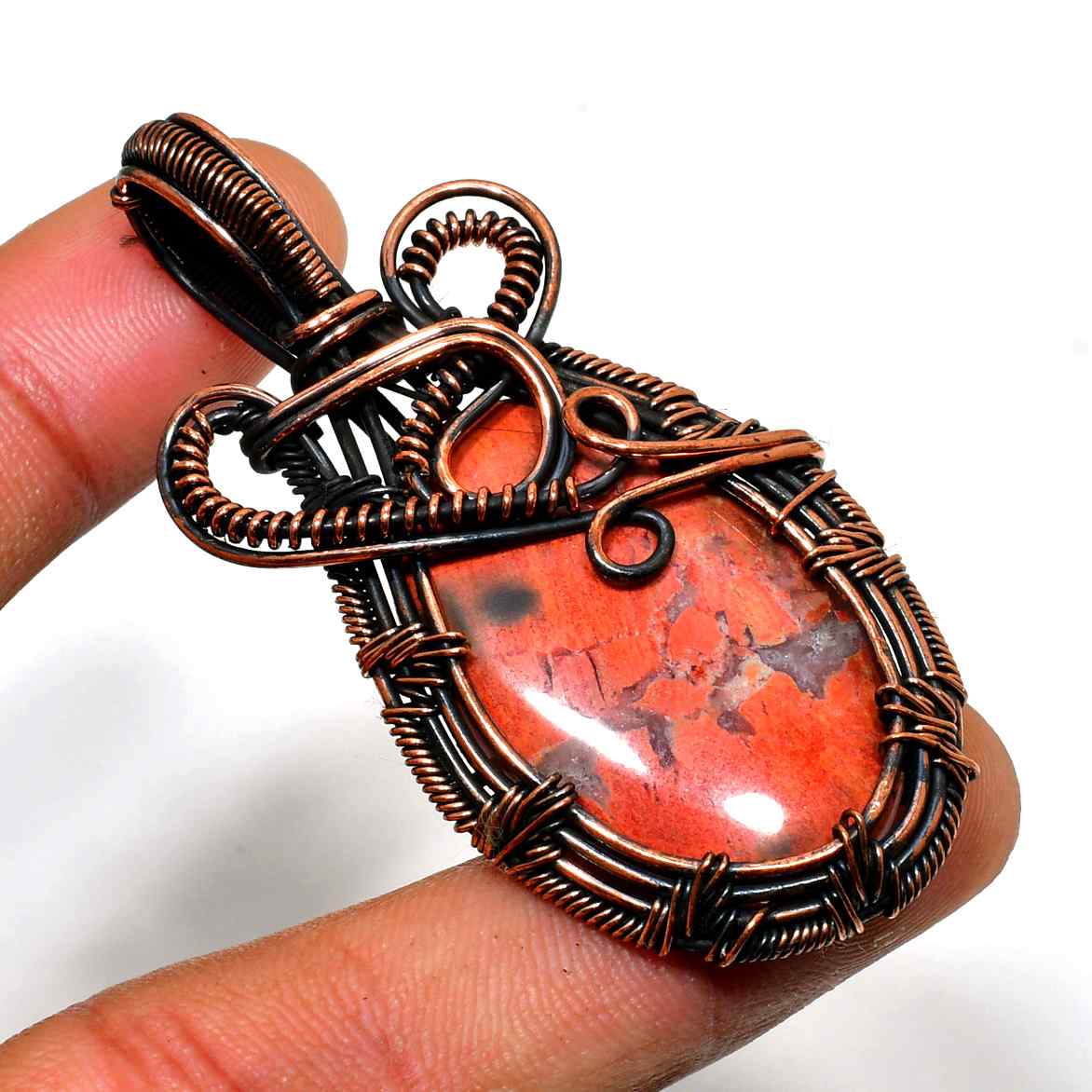 Terra’s Embrace – Red Jasper Copper Pendant