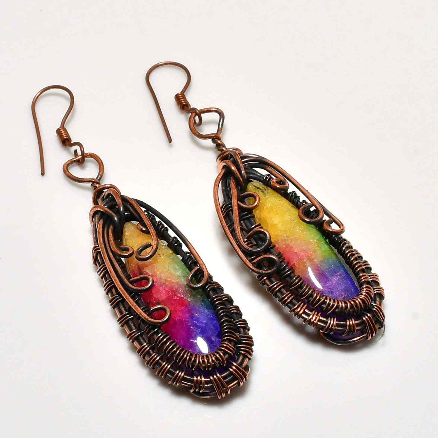Prismatic Joy – Rainbow Drusy Copper Earrings