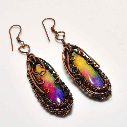 Prismatic Joy – Rainbow Drusy Copper Earrings