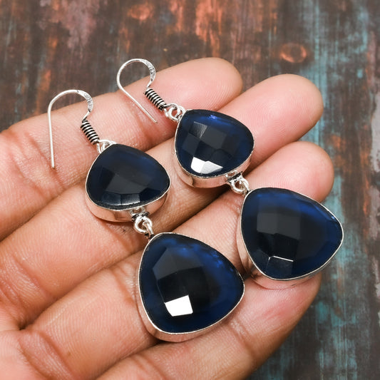 Azure Teardrops – Sterling Silver & Blue Onyx Earrings