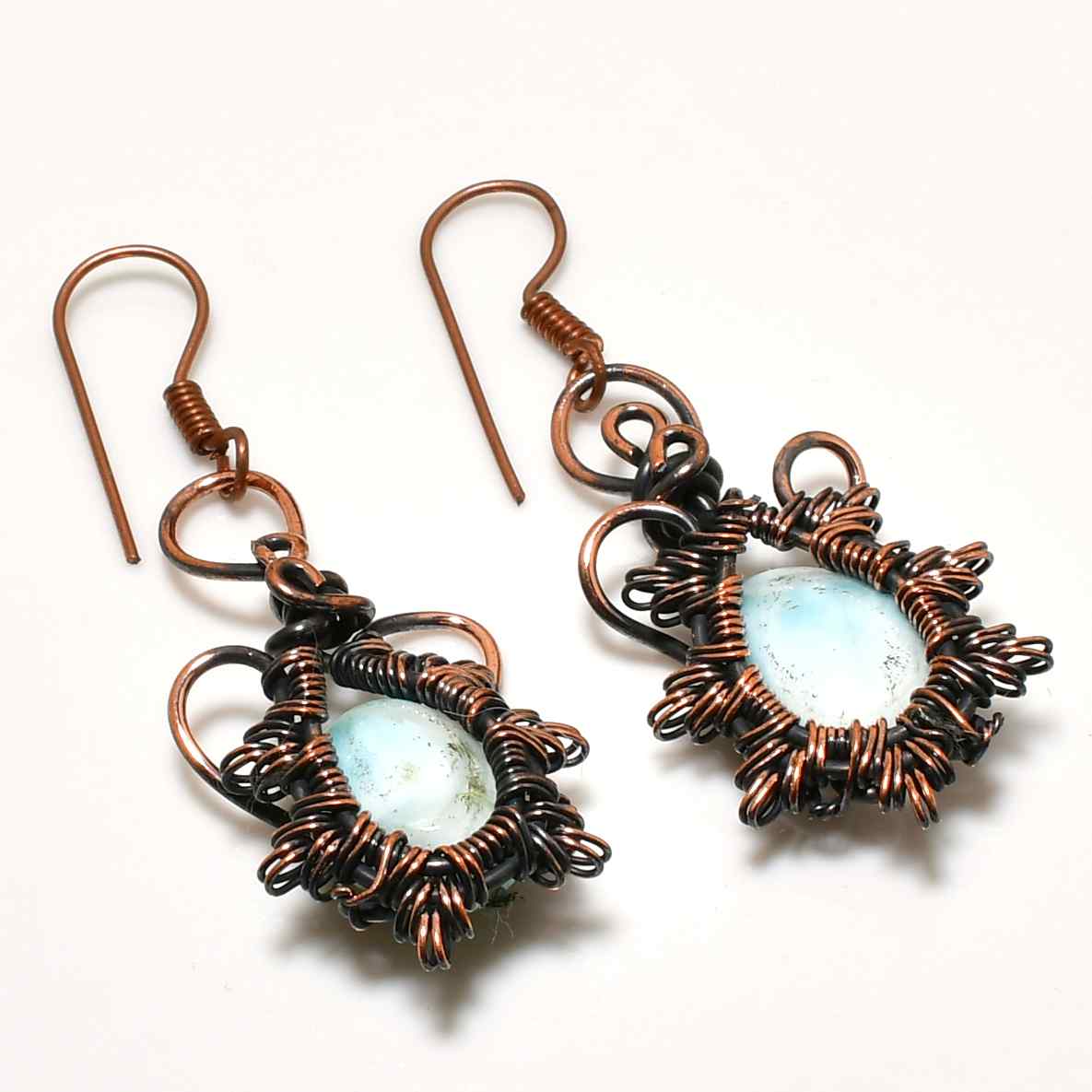 Reverie’s Embrace – Larimar Copper Earrings