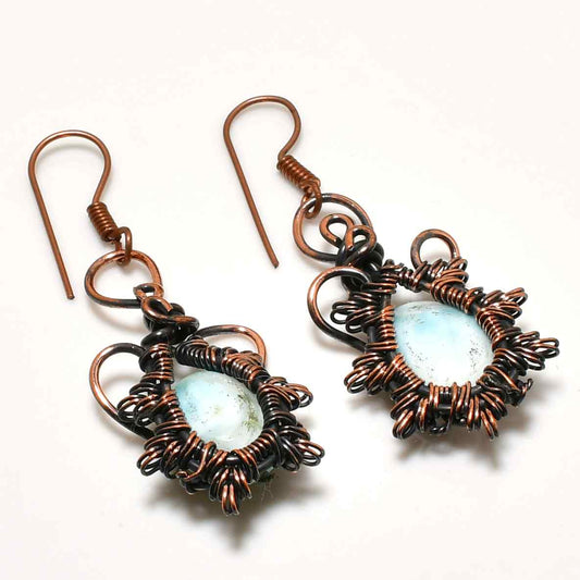 Reverie’s Embrace – Larimar Copper Earrings