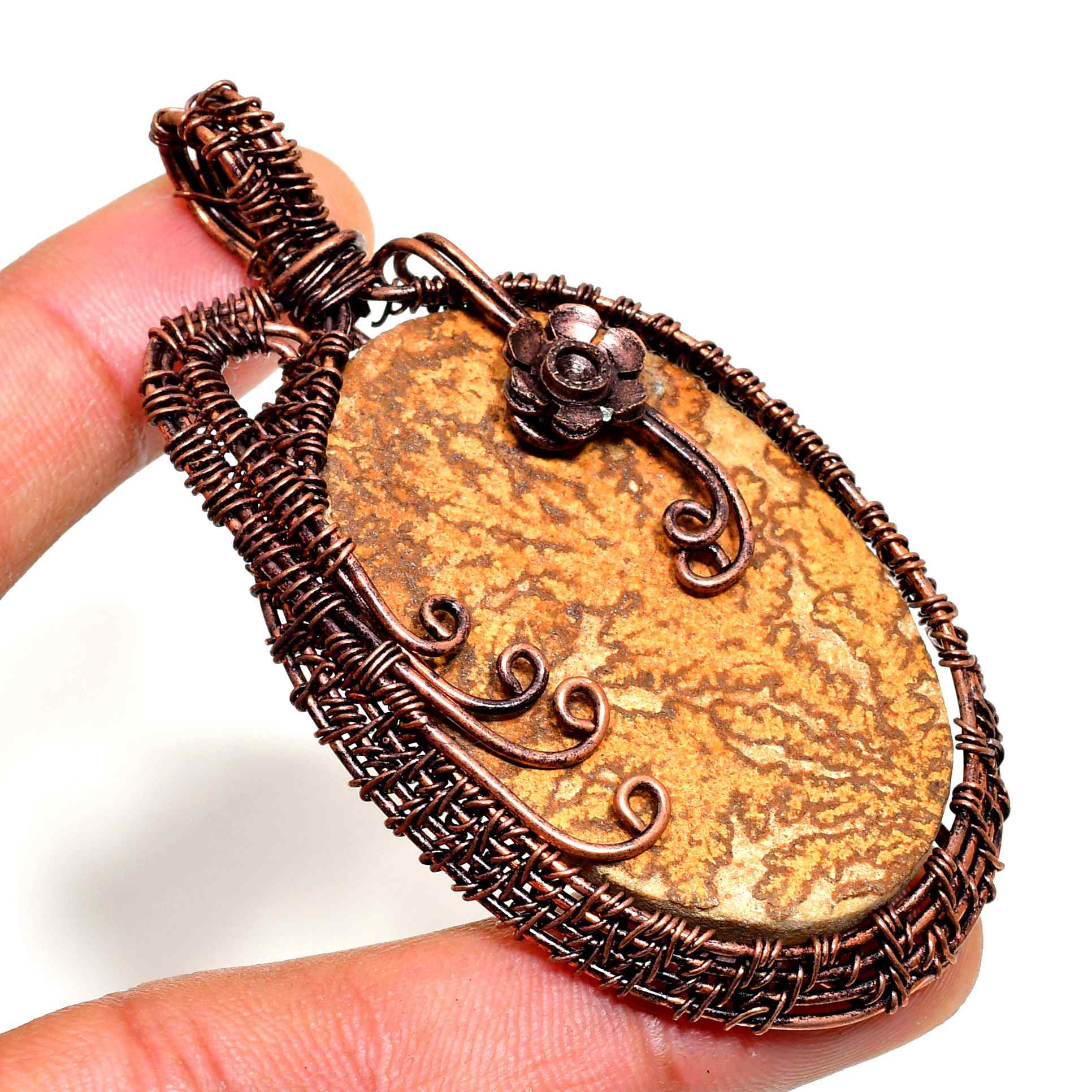 Terra’s Embrace – Oxidized Copper & Natural Stone Pendant
