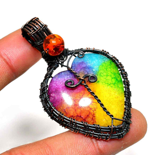 Prismatic Heart – Rainbow Agate Wire Pendant