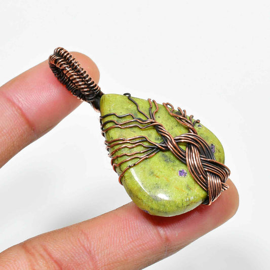 Serpent’s Whisper – Green Stone & Copper Pendant