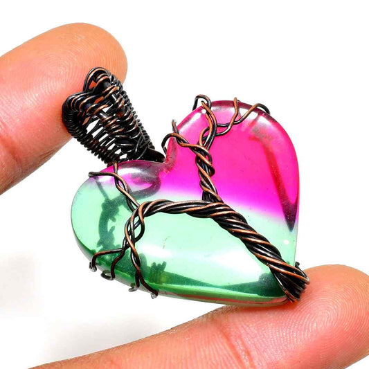 Heart of Harmony – Pink & Green Fluorite Heart Pendant
