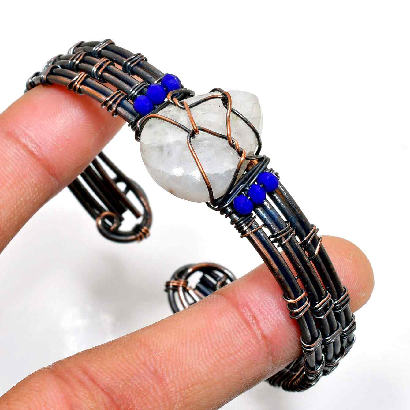 Moonlit Harmony – Oxidized Copper Moonstone Bracelet