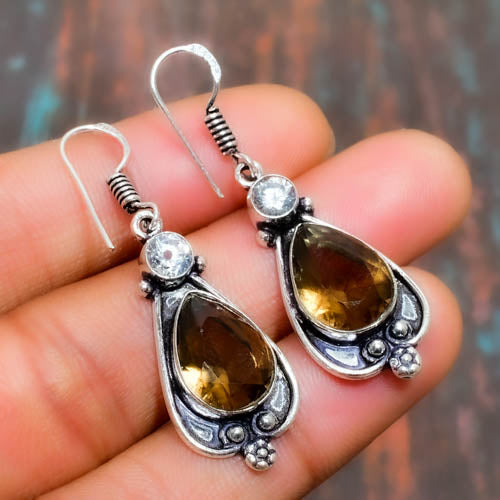 Grounded Grace – Brown Gemstone Silver Earrings